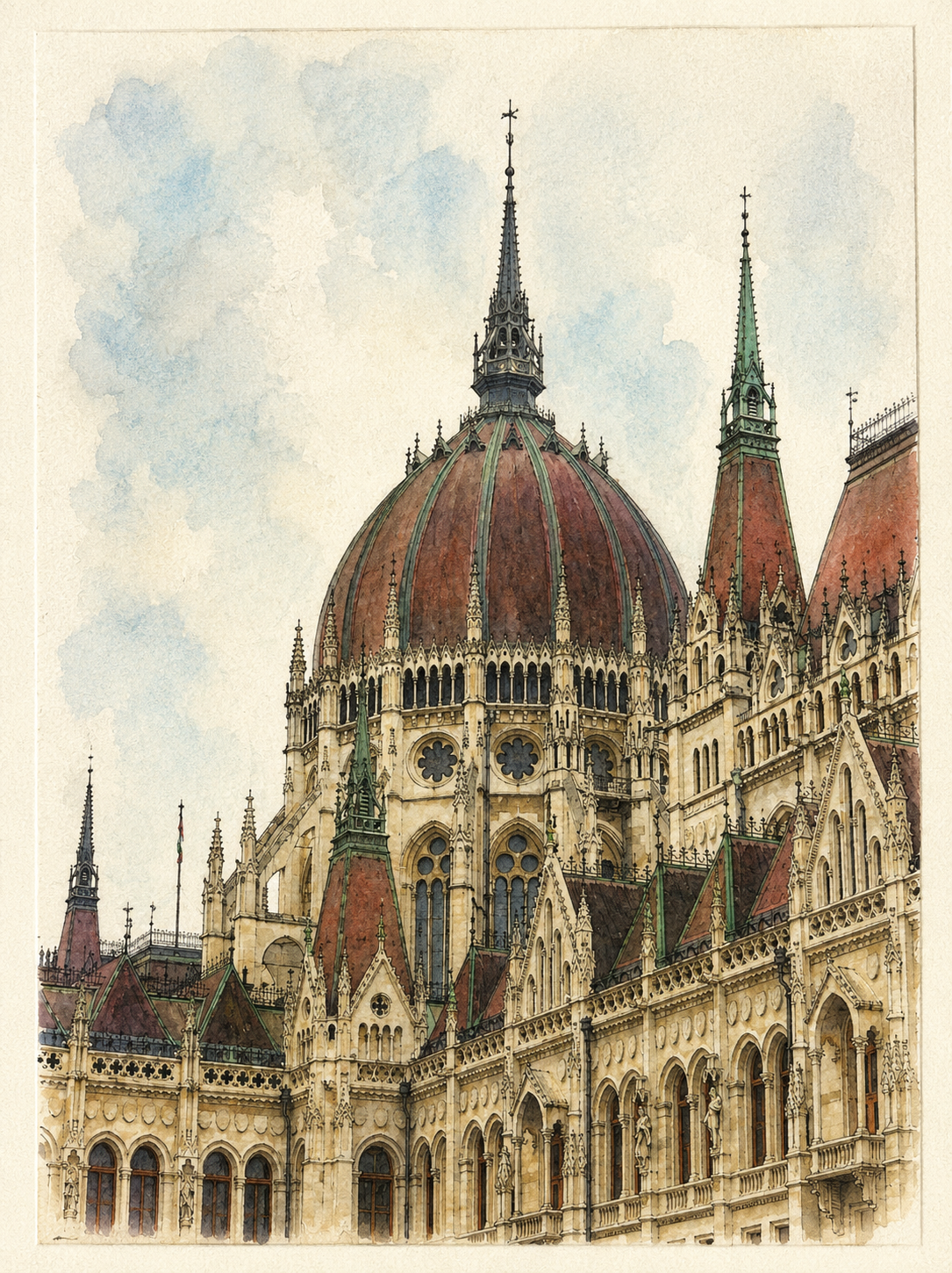 Print de acuarela Parlamento Budapest 2025
