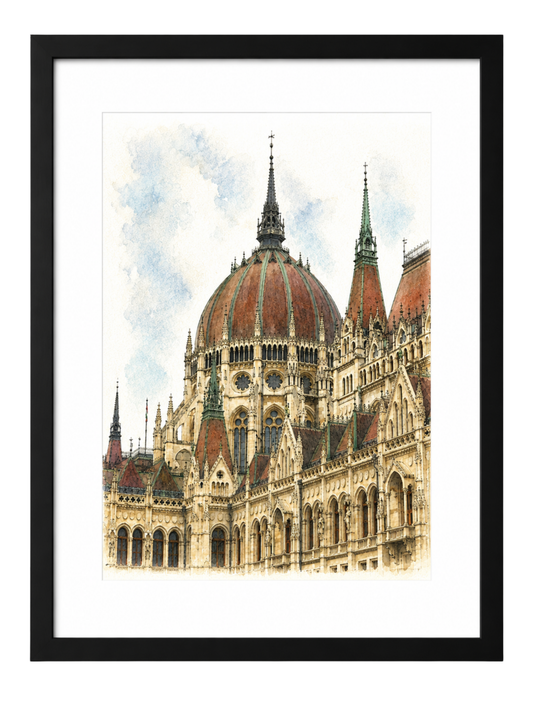 Print de acuarela Parlamento Budapest 2025